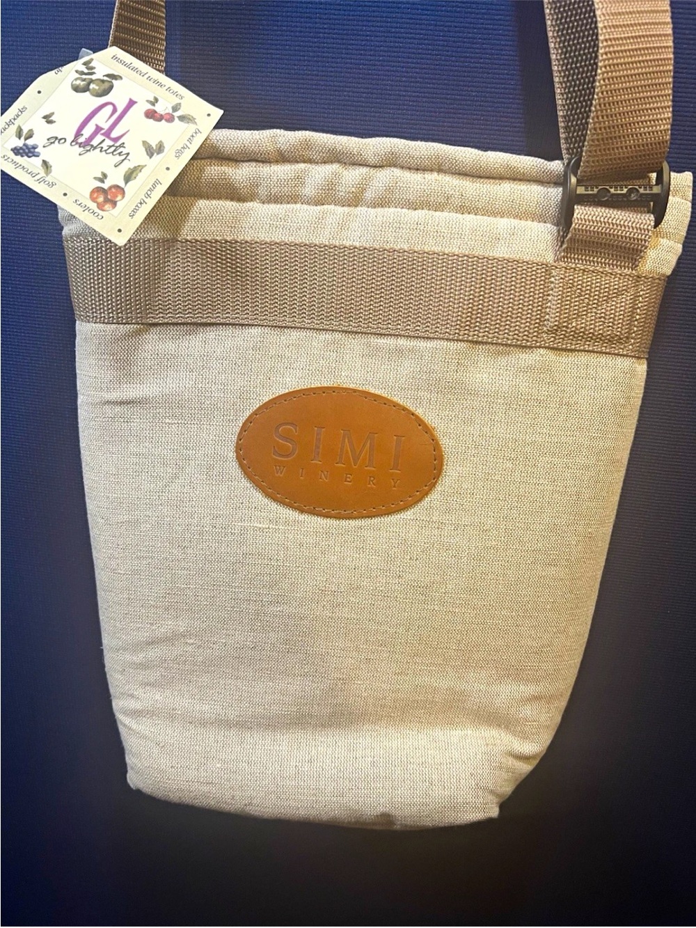 Go Lightly SIMI Beige Canvas Insulated Wine/Drink Crossbody Travel Bag